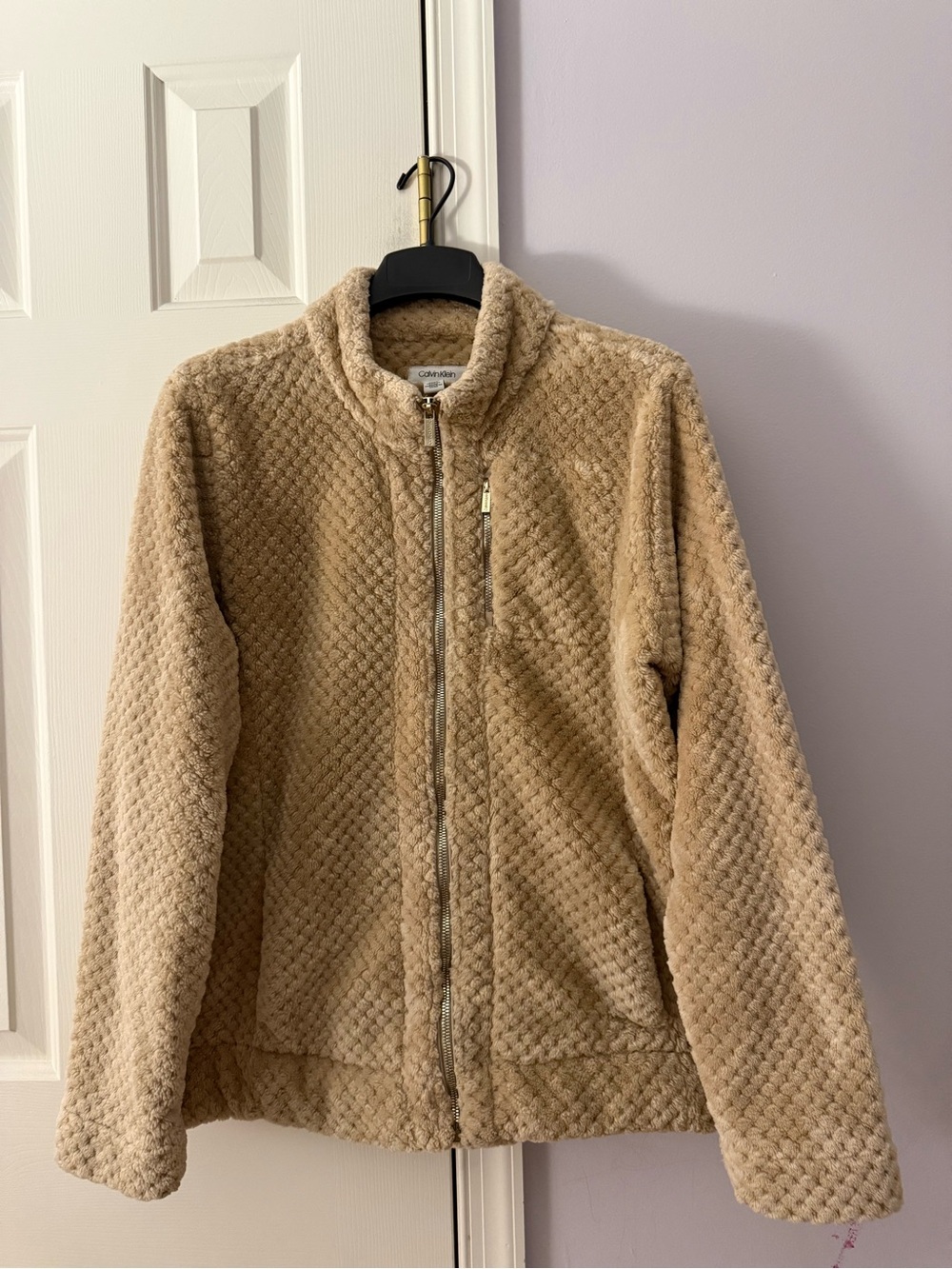 Calvin Klein Performance Textured Fleece Full Zip Jacket Teddy Jacket in Brown
